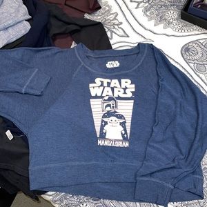 Star Wars Mandalorian Cropped heathered blue dolman batwing reverse weave